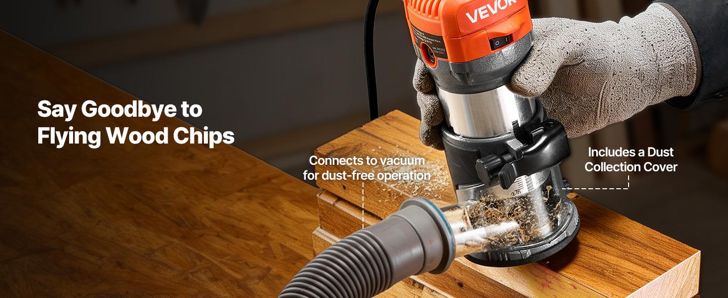 VEVOR Wood Router, 1 HP 710W, Variable Speed Palm Router Tool with Soft Start, Compact Wood Edge Trimmer with Fixed Base & 1/4-Inch Collet, Dust Hood, for Woodworking, Trimming, DIY Projects, Corded VEVOR Wood Router, 1 HP 710W, Variable Speed Palm Router Tool with Soft Start, Compact Wood Edge Trimmer with Fixed Base & 1/4-Inch Collet, Dust Hood, for Woodworking, Trimming, DIY Projects, Corded