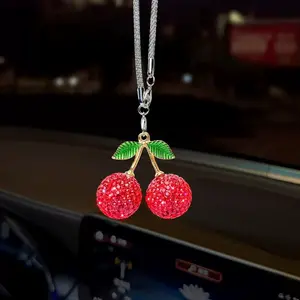 1pc Sparkly Rhinestone Cherry Car Charm, Bling Cherry Rearview Mirror Hanger, Cute Crystal Car Ornament for Women, Aesthetic Car Interior Decor Accessories, Car Interior Decoration, Car Interior Accessory