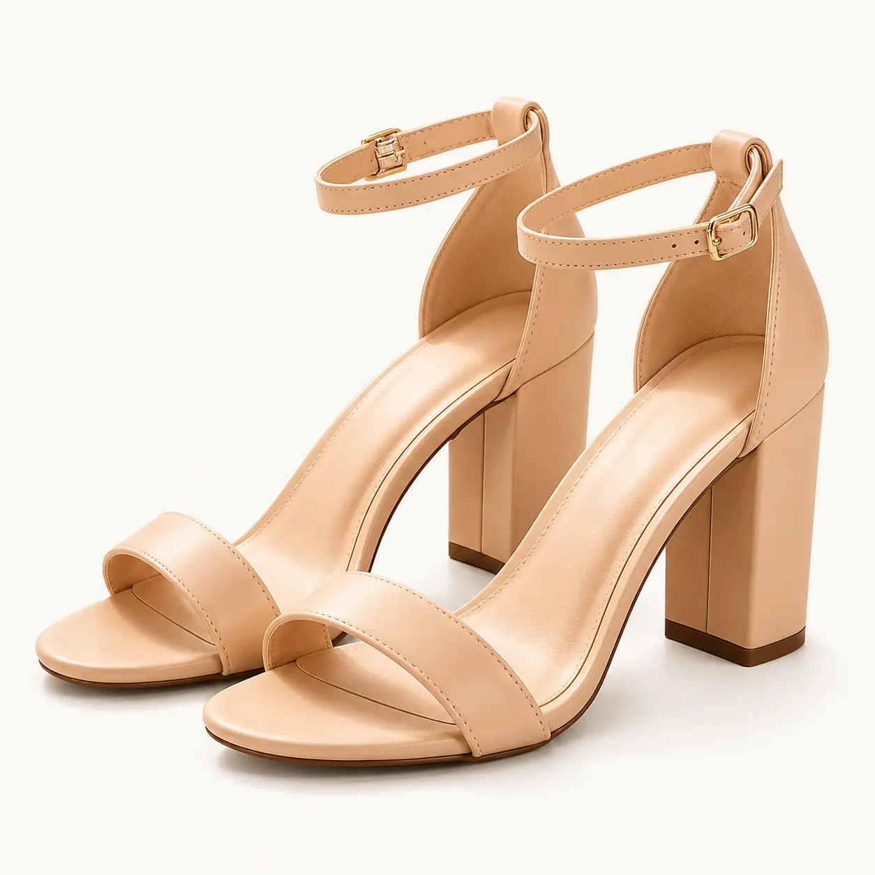 GeeYea women’s Nude Ankle Strap High Heel Sandals, Open Toe Block Heel Dress Sandals with Adjustable Buckle, PU Upper & PVC Sole, Elegant Shoes for Office, Date Night, Party & Spring Summer Outfits
