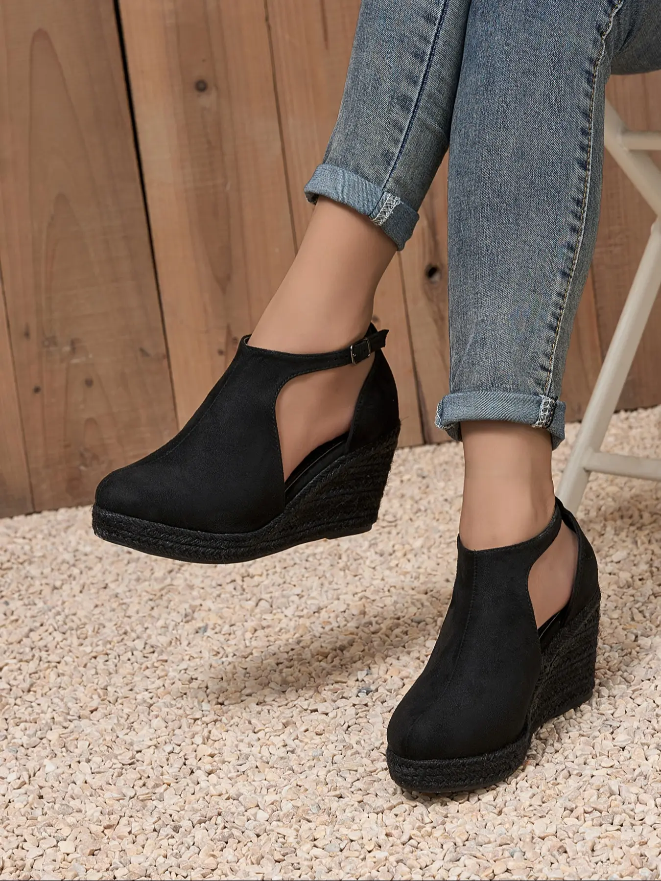 Women's Fashion Lightweight Rope Heel Shoes, Slip-On Deep Back Design, Casual Style, Comfortable, Elegant, Stylish & Trendy Footwear for Daily Wear