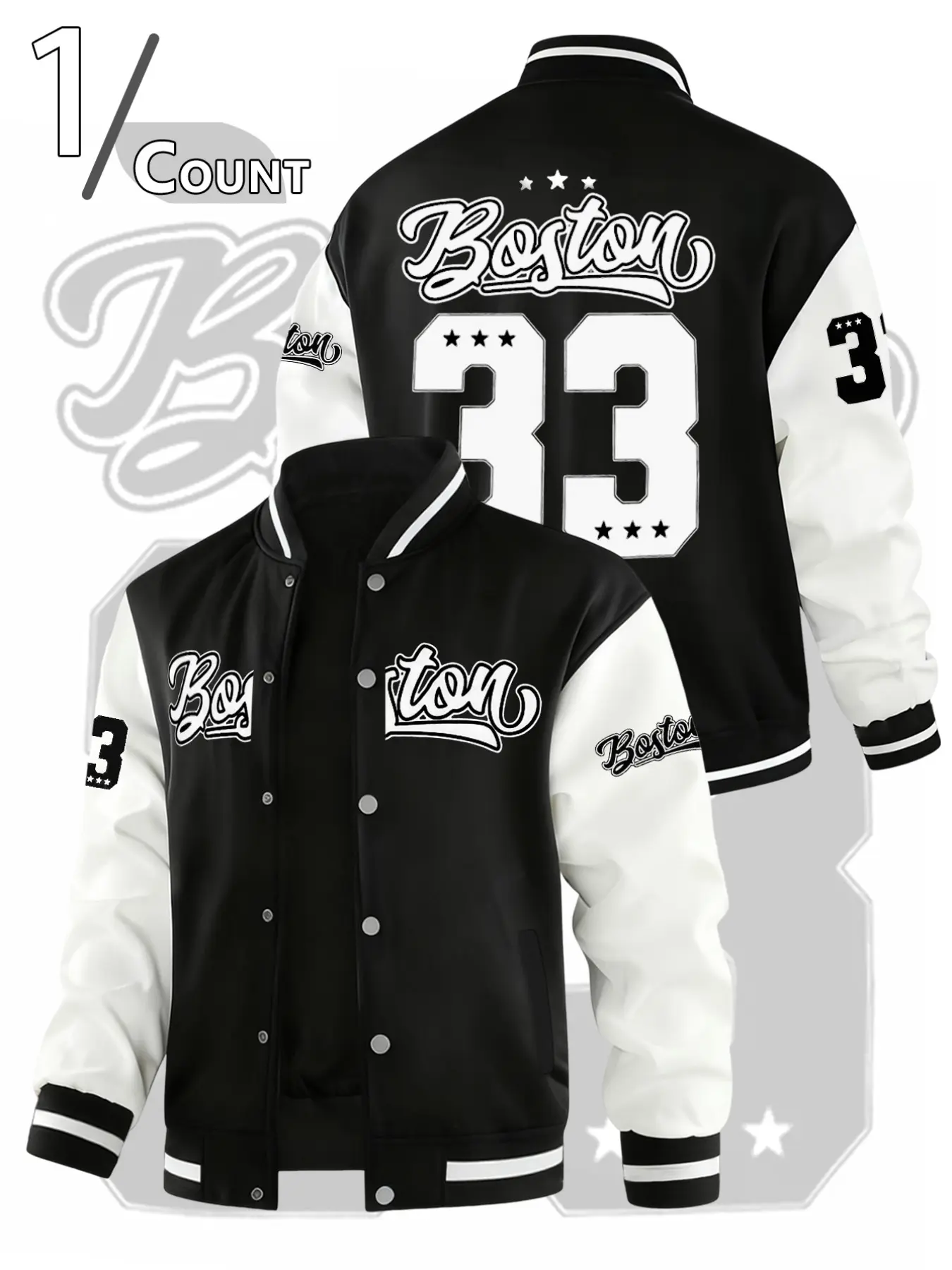 Men's Casual Fitted Baseball Collar American Jacket, Trendy Boston Letter Design, Unique Print School Team Jacket for Students, Fashion Fit Jacket, Baseball Jackets