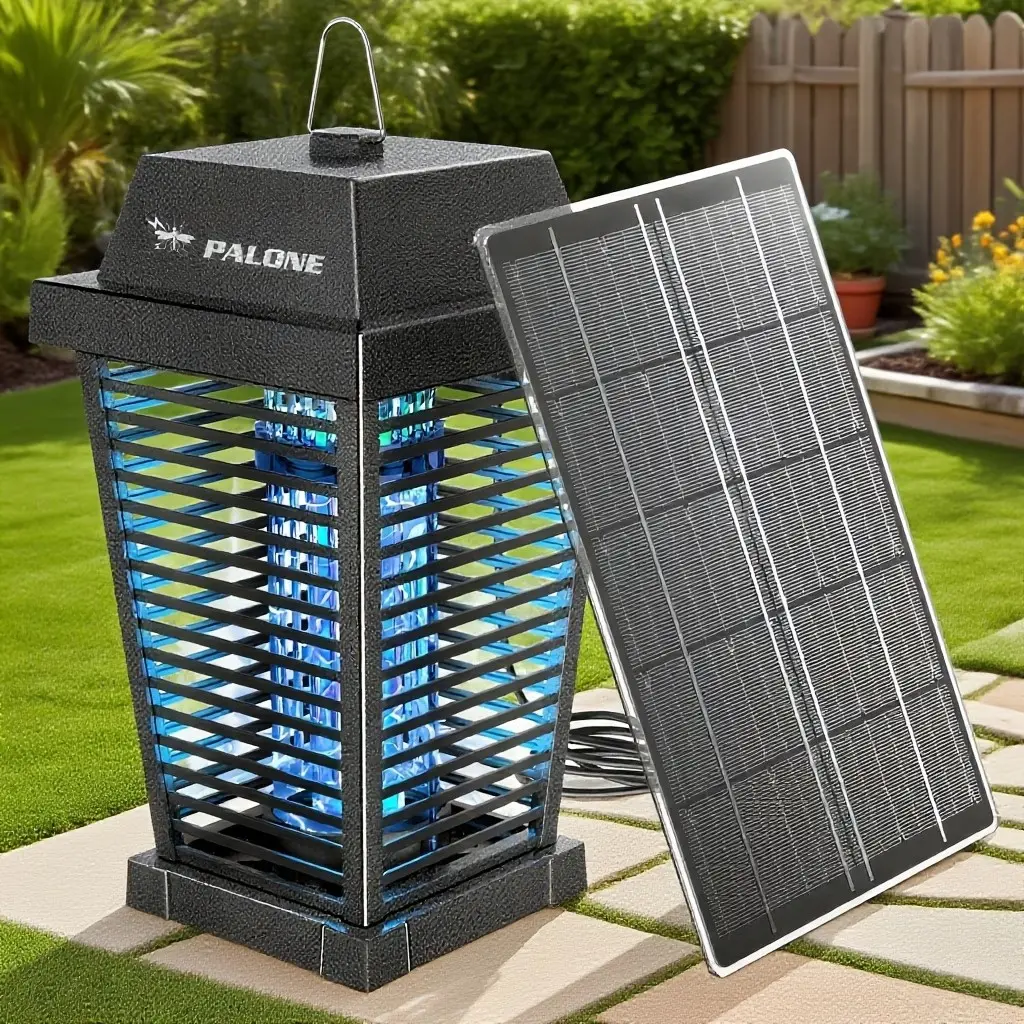 Solar-powered 4500V electric mosquito killer, outdoor replacement mosquito killer, indoor rechargeable mosquito killer, with solar panel and C-cable UV mosquito killer.