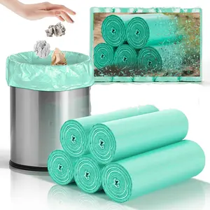 2 Gallon Mini Green Trash Bag - Small Garbage Bags For Bathroom Can 100 Count 7.5 Liter Unscented Compostable Biodegradable Tiny Little Waste Basket Liners Kitchen Car Office Strong Thick