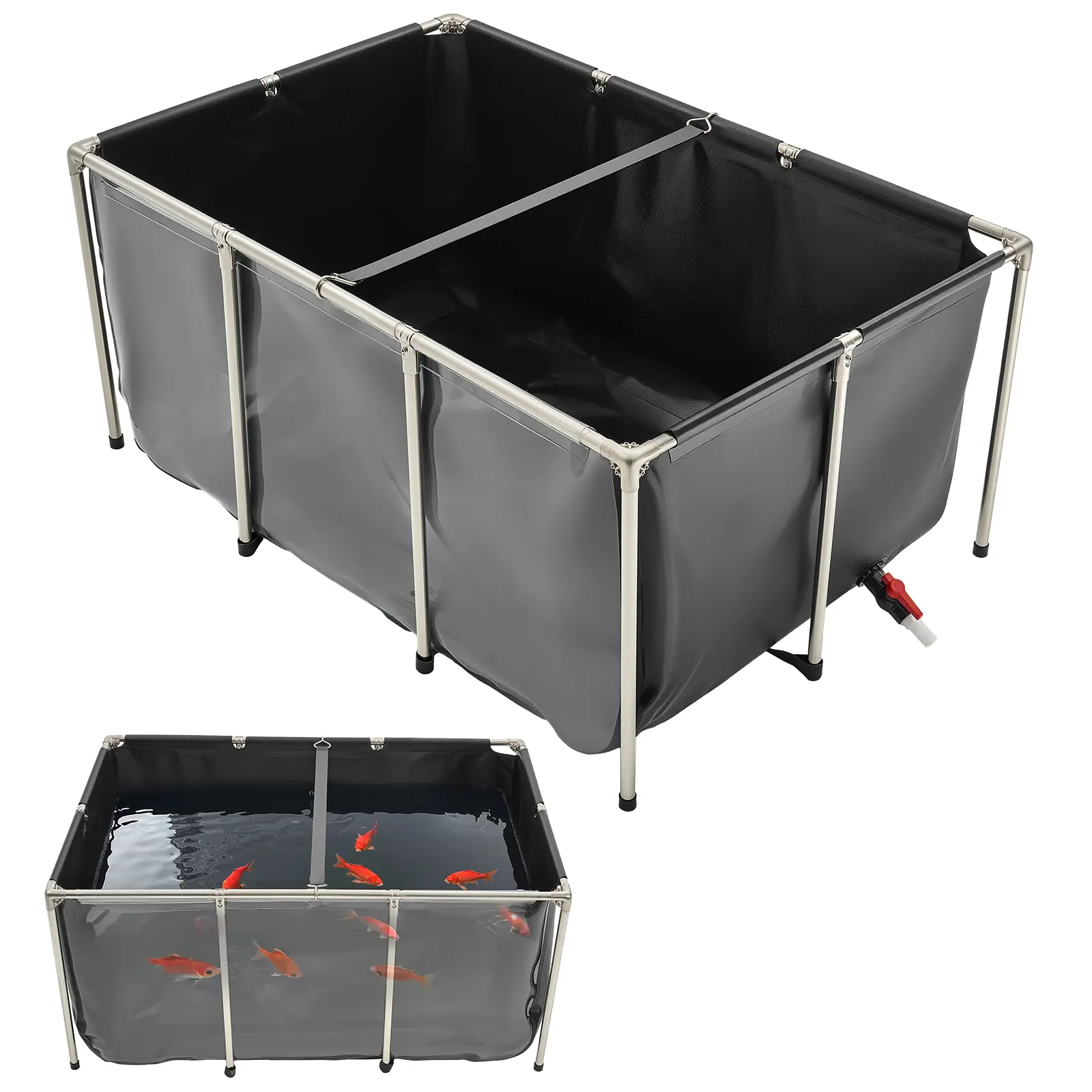 VEVOR Canvas Fish Pond, 270 Gal Above Ground Fish Pond, PVC Koi Tank with Clear Viewing Panel, Rectangular Goldfish Tank with Stainless Steel Frame & Drain Valve, for Breeding Koi, Irrigation(Black)#BacktoSchool