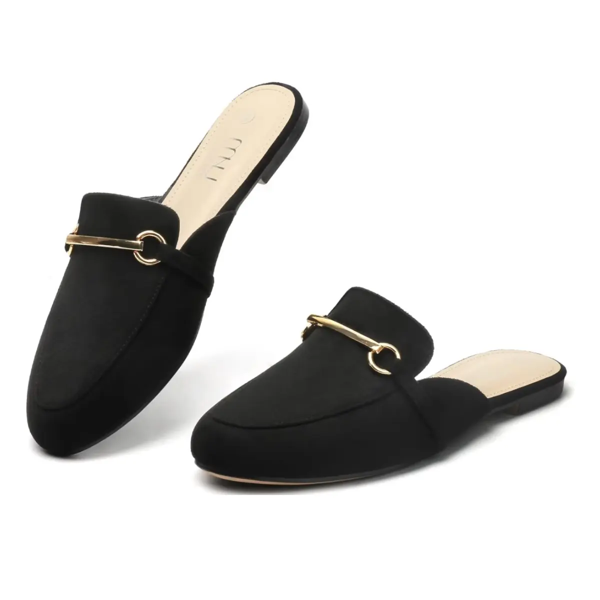 MUSSHOE Women's Suede Mules Flats Loafers - Gold Buckle, Memory Foam, Pointed Toe, Backless Slip-On Female Everyday Shoes for Office Work, Business Casual Use, Footwear, Shoes For Women, Women's Shoes