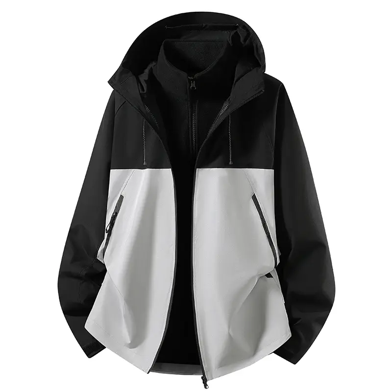 Men's Trendy Three-in-One JacketWaterproof Shell with Fleece Lining, Hooded Design, Ideal for Outdoor Adventures and Casual Wear