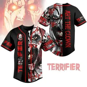 Terrifier Baseball Jersey Art – Scary Horror Clown Fan Button Up Shirt