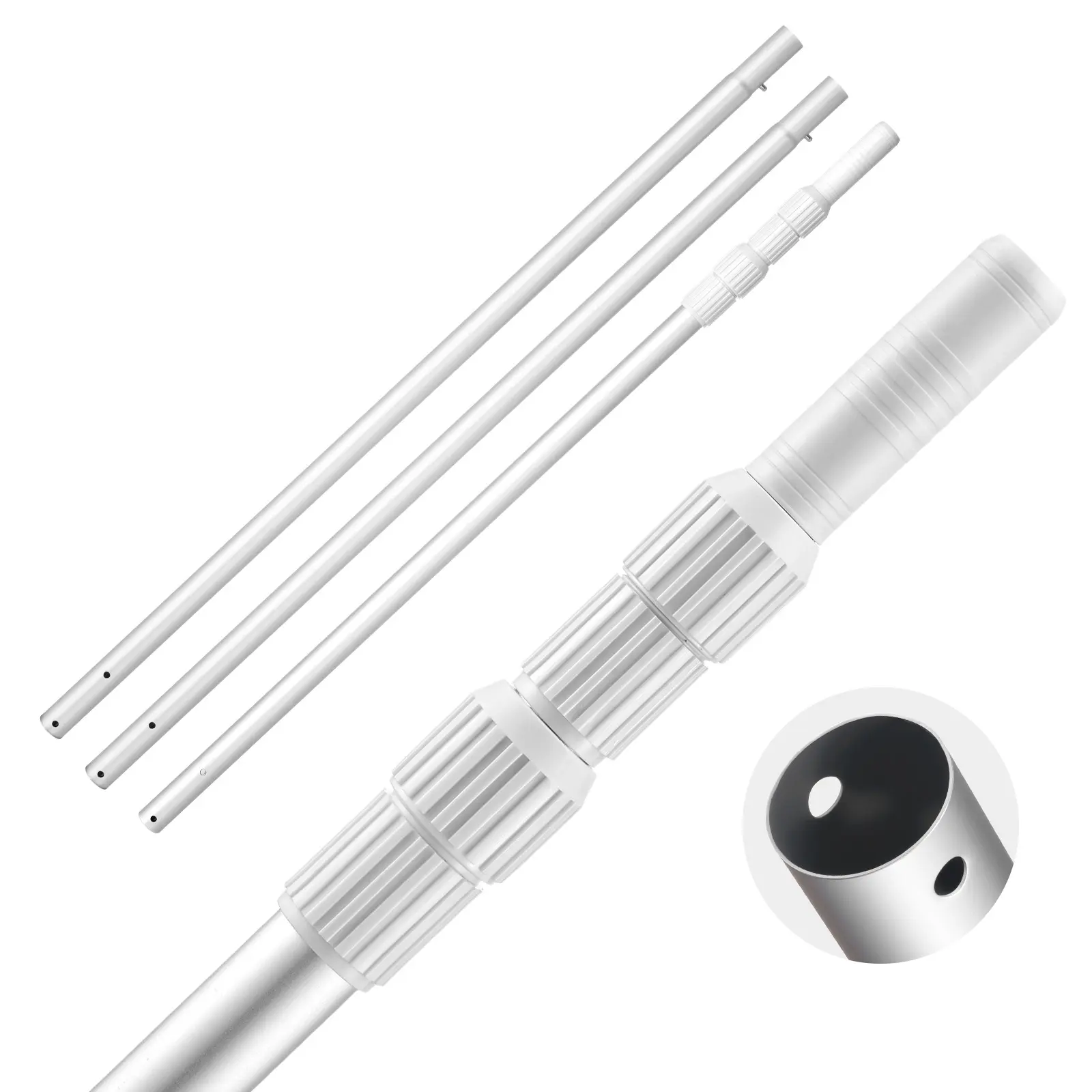 VEVOR Pool Pole, 3.4 to 15 Ft Telescoping Swimming Pool Cleaning Poles, Professional Adjustable Telescopic Pole with 2 Extension Poles, Heavy Duty Cleaner Stick for Skimmer Net, Brush, Vacuum Head#BacktoSchool