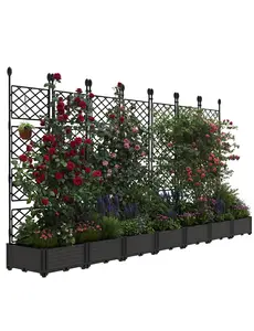 7 PCS Raised Garden Bed with Trellis, 114"LX16"WX63"H Plastic Planter Box for Climbing Plants, Outdoor Vertical Garden with Privacy Screen,Sturdy