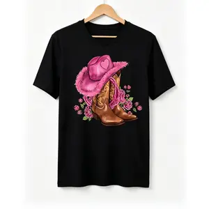 Vibrant Boots & Hat Graphic Tee, Unisex Plus Size Casual Short Sleeve, Soft Daily Wear Golf Gift Shirt