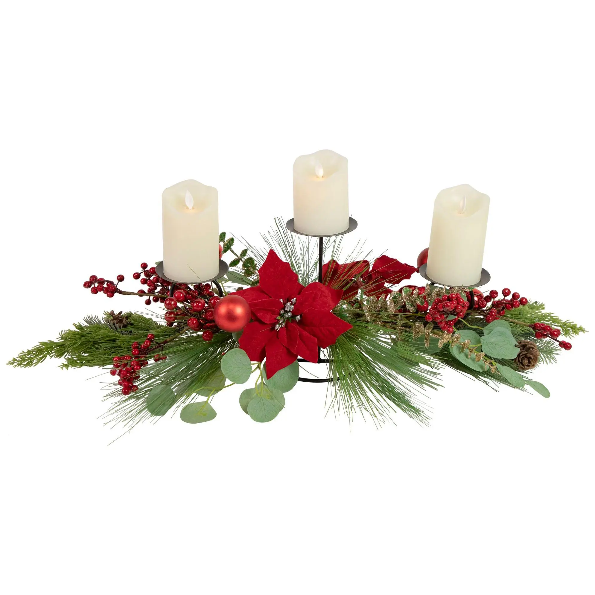 Northlight 32" Candle Holder w ith Red Berry & Poinsettia Dec Northlight 32" Candle Holder w ith Red Berry & Poinsettia Dec