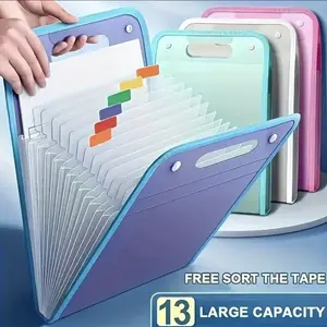 13-Pocket Expanding File Folder, A4 Letter Size Portable Paper Organizer with Handle, 5-Color Option for Office, School Use