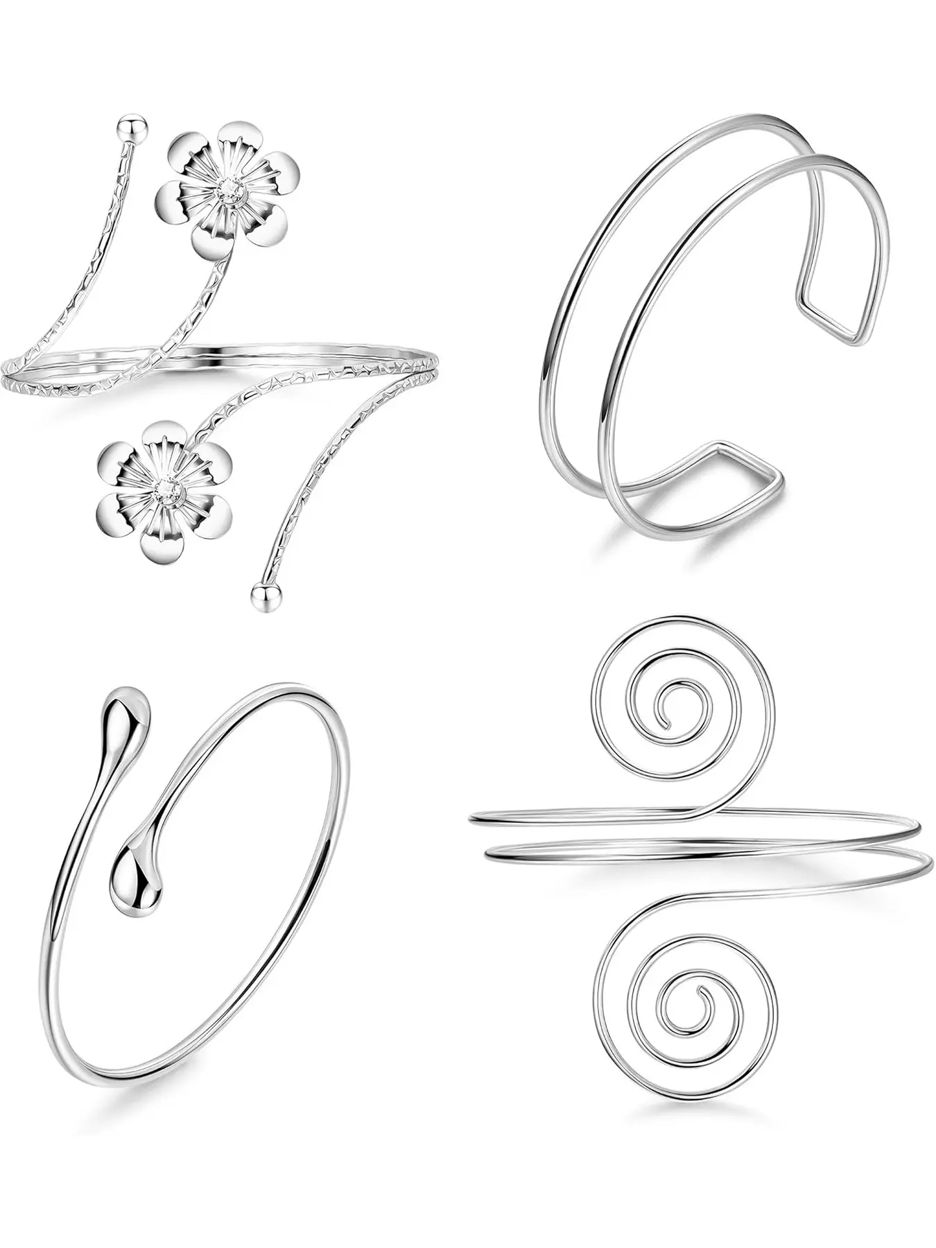4PCS Upper Arm Cuff Bracelets for Women Gold Silver Cuff Bangle Bracelet Adjustable Upper Arm Bands Armband Set Simple Open Armlet Trendy Jewellery Accessories Exquisite Trendy Bracelet Fashion Bracelet Bracelets Jewelry Adjustable Bangles