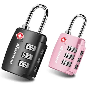 2 Pack TSA Approved Travel Luggage Locks, Combination Lock Alloy Body, Keyless 3-Digit Padlocks, Travel Sentry Accepted Compatible Padlock for Gym Locker, Golf Bag Case, Backpack, Black-by GIVERARE