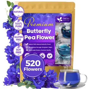 FreshDrinkUS, Premium 520+ Butterfly Pea Flowers, 100% Natural & Pure from Whole Blue Butterfly Pea Flowers, Wildcrafted, Dried Blue Butterfly Pea Flowers Herbal Tea, No Gluten, Vegan