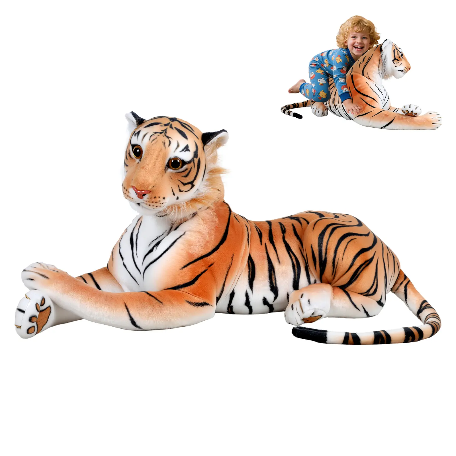 170cm Lifelike Tiger Giant Stuffed Doll - 1 Piece, Soft PP Cotton Stress Relief Classic Toy, Meticulously Crafted, Vivid Appearance, Room Accessories, Neat Stitching, Striped Surface, Perfect Birthday Gift, Realistic