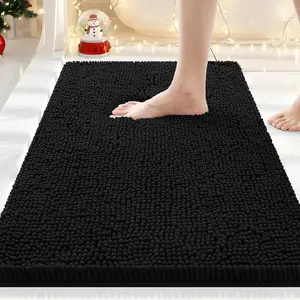 Rugs 30x20 - Luxury Chenille Bathroom, Extra Soft and Absorbent Shaggy Bath Mat, Machine Washable, Non-Slip Plush Carpet Runner for Tub, Shower, and Floor, Home Decor Accessories, Black