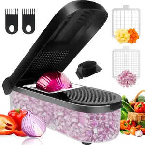 Multifunctional Food Chopper - Onion, Vegetable Slicer Dicer Cutter, Potato Cutter - Veggie Chopper with Container (4 in 1, Black)