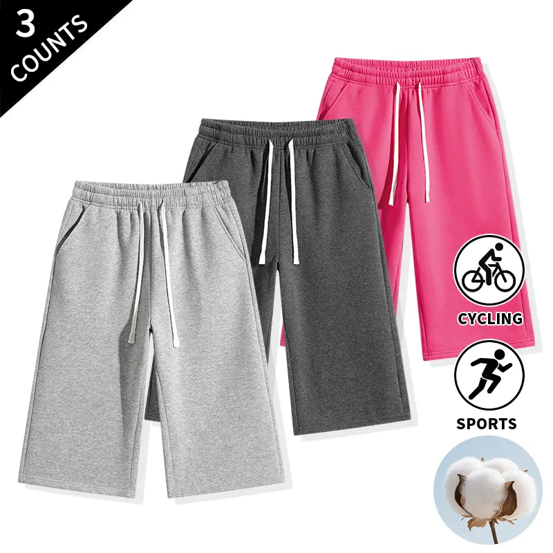 3-Pack Men’s Three-Quarter Length Sweat Shorts, Soft Loose Fit, Drawstring Elastic Waistband, Casual Track Shorts for Daily Workouts