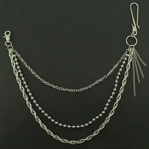 Punk metal tassel 3 layer pants waist chain hip-hop college street dance denim three-layer pants chain fashion personality men and women
