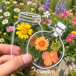 Transparent dried flower bookmark DIY craft kit for children, cartoon pressed flowers, plants, leaves, sticky notes, autumn