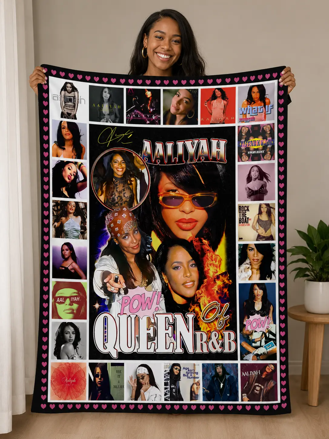 A@liyah Princess of R&B Vintage 90s Rap Tee Style Photo Collage Flannel Throw Blanket - Y2K Nostalgia Music Fan Art Featuring Iconic Album Covers & Portraits - Cozy Bedroom Decor