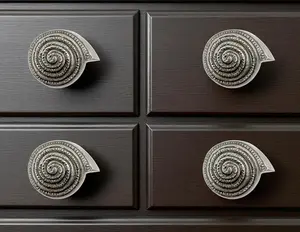 360 Stand Silver Seashell Cast Aluminum Drawer Pull Knobs - Set of 6, Textured Look, Includes Screws