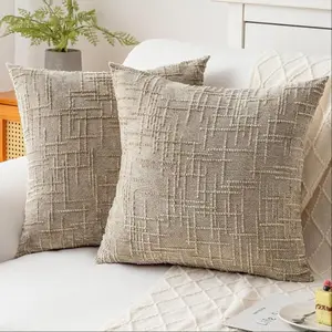 2pcs Soft Chenille Texture Pillow Covers Set, Square Solid Color Decorative Cushion Cases 18 x 18 inch, Comfortable Farmhouse Style for Sofa Bed Living Room Home Decor Home Textile