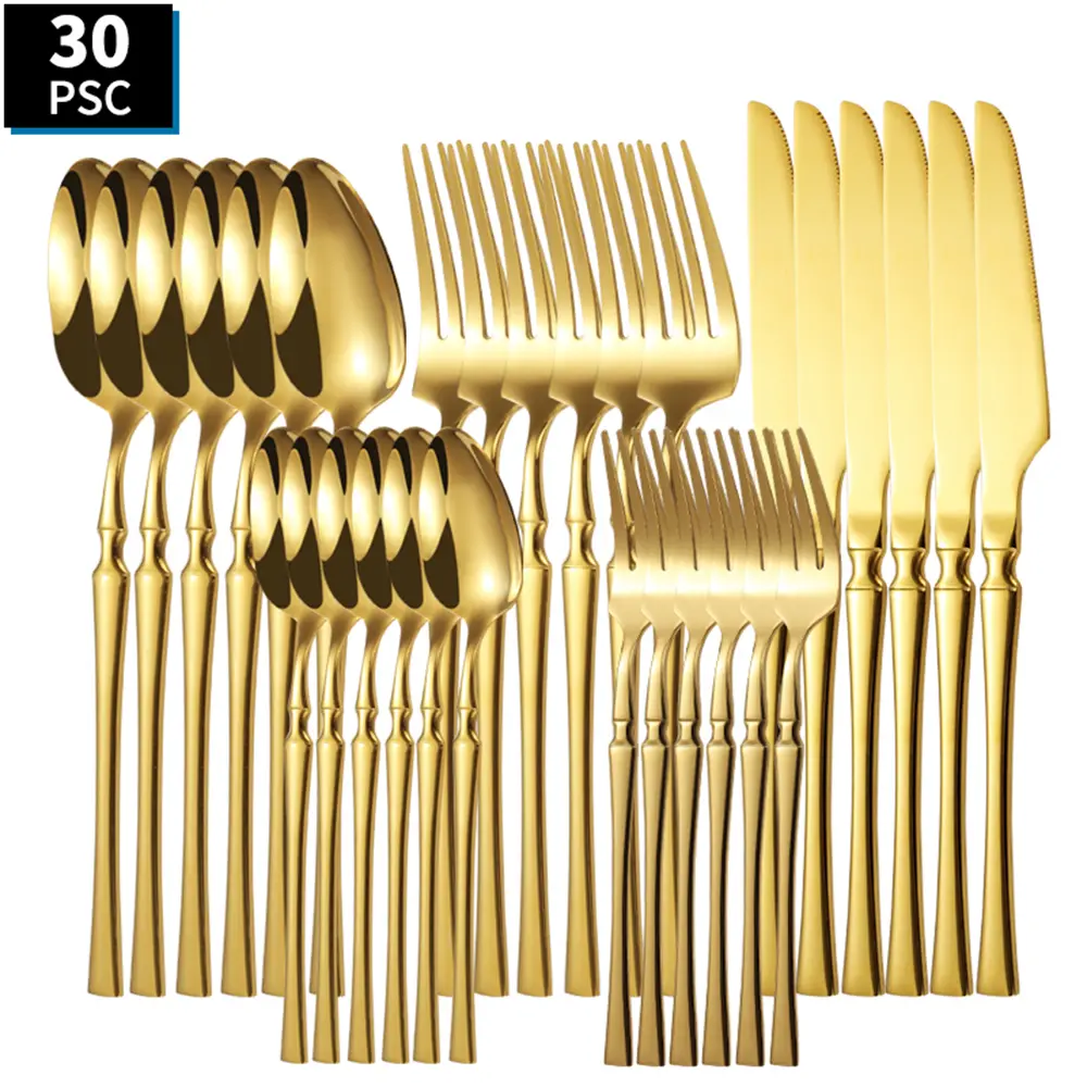 Stainless Steel Cutlery Set, 30-Piece Gold Stainless Steel Flatware Set with Slim Handle, Perfect for Family Gatherings, Holiday Gifts, Wedding Registry Items Dinnerware Set Tableware Set