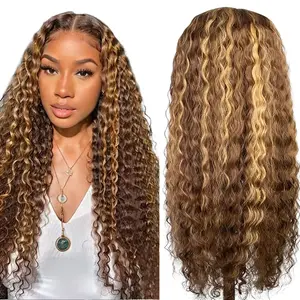 Human Hair 13x6 HD Transparent Lace Front Wig, 30 inch Honey Blonde 4/27 Highlight Ombre Deep Wave, Natural Looking Wig