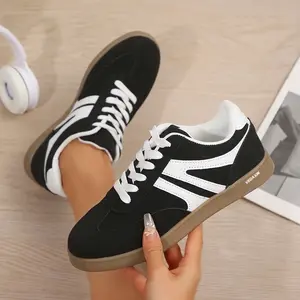 Women's Outdoor Lace-Up Patchwork Element Casual Sneakers With Comfortable Round Toe Anti-Slip & Breathable