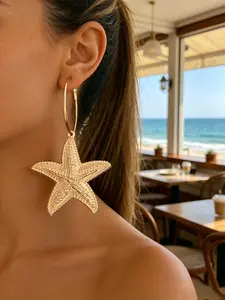 Golden Geometric Hollow Starfish Earrings Bohemian Beach StylWomene Shell Jewelry for
