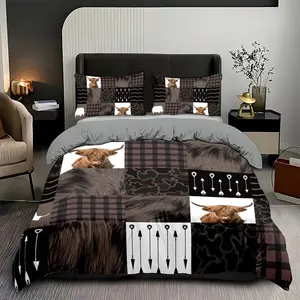 3pc Highland cow bedding set, including a duvet cover and two pillowcases, a great gift for friends, suitable for single and double beds, available in multiple sizes, perfect for bedrooms, dormitories, guest rooms, and hotels, Highland Cow Theme