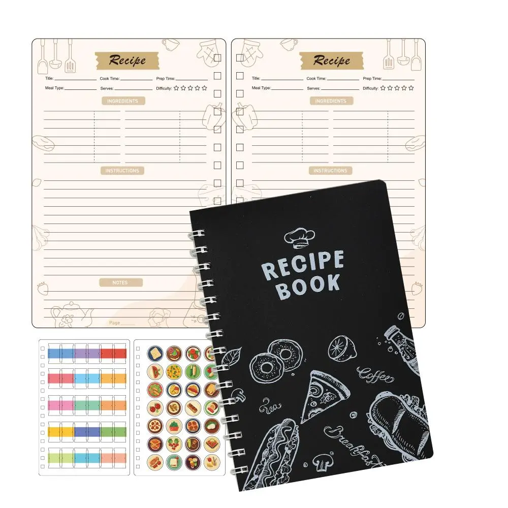 Recipe Book Journal with PVC Cover, 1 Count Recipe Planner with Stickers, Daily Meal Bound Cookbook & Kitchen Planner, Kitchen Accessories, Spiral Bound Planner, Meal Planner Notebook