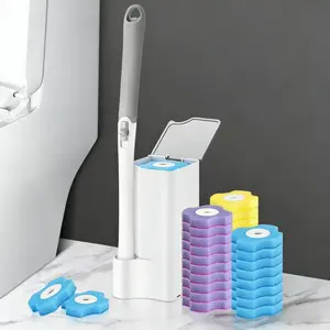 Long Handle Toilet Brush Set with Disposable Replacement Heads, Hygienic Bathroom Cleaning Tool Kit, WC Accessories, Easy to Use