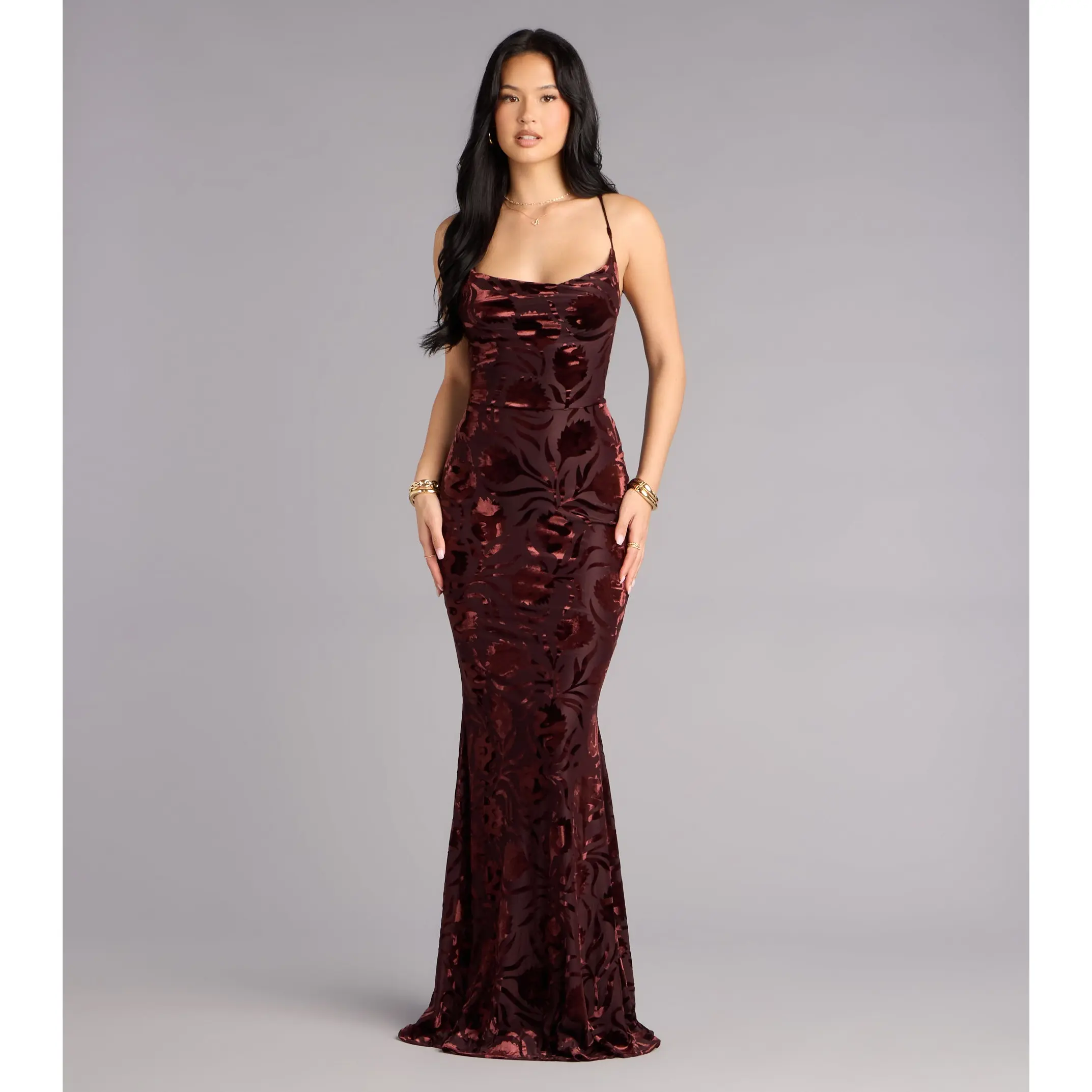 Primrose Velvet Pattern Lace-Up Formal Dress