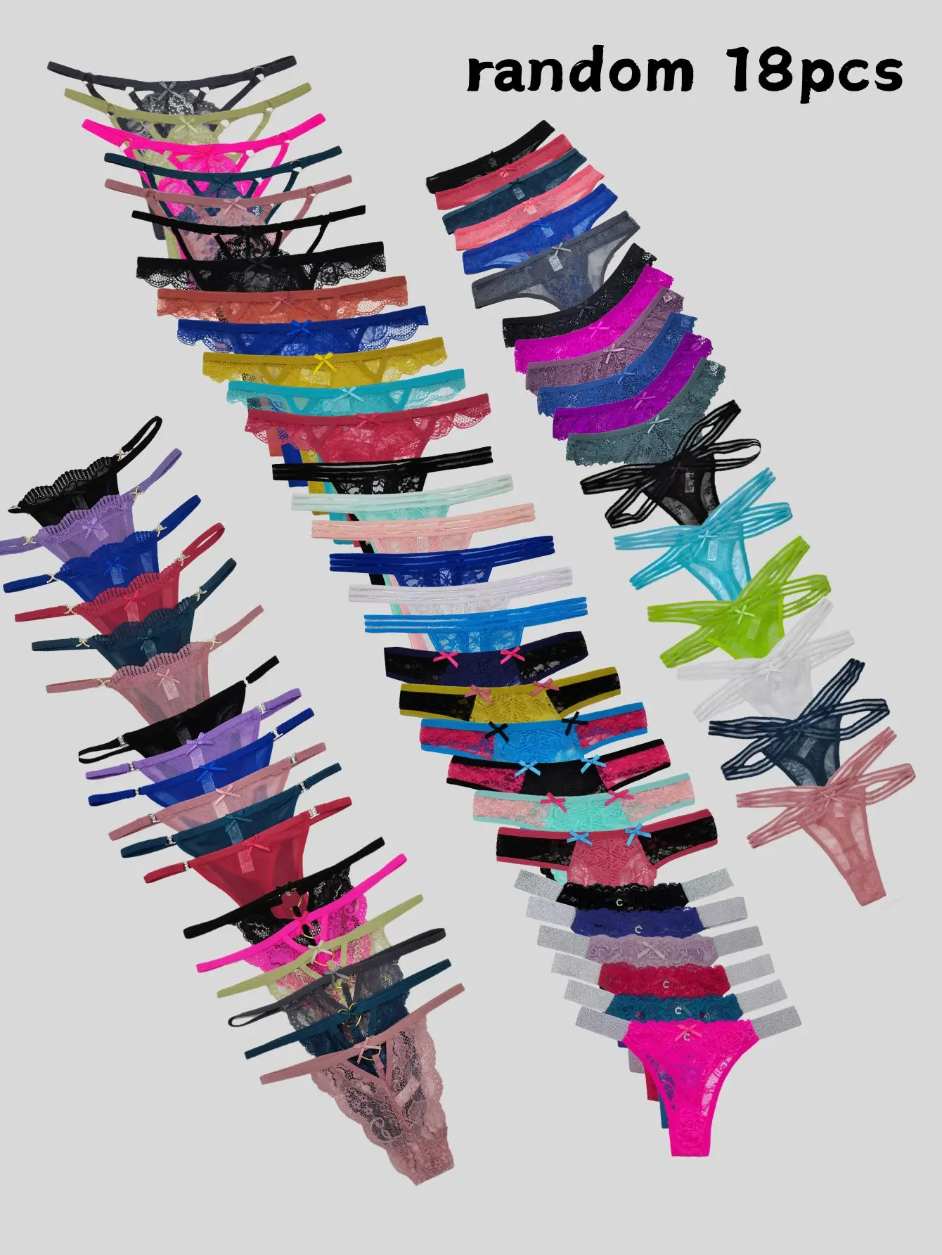Women's 18-Pack Randomly Assorted Low-Rise Lace Nylon Tanga Thongs - Cute, Floral, Fit Lady Underwear Pieces with Sexy, Comfortable, Vibrant Colors for Everyday Elegance and Style
