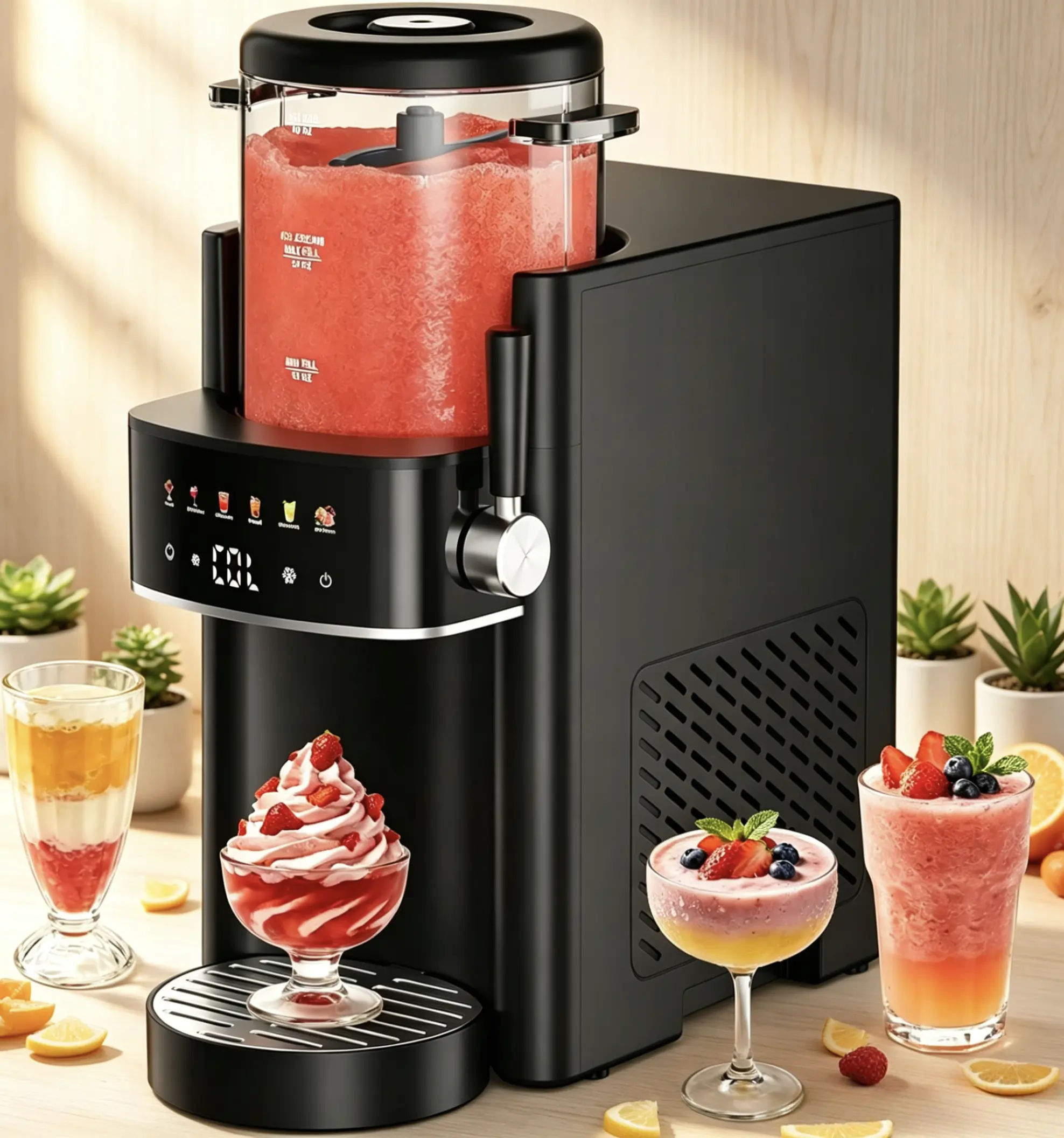 6-in-1 Ice Cream Maker, Slushie Machine and Margarita Machine, No Ice Needed Rapid Chill Slushy Maker for Home, 6 preset mode, Self-Freezing, automatic cleaning, Frozen Drinks, Frappe, Smoothie,  gifts, parties