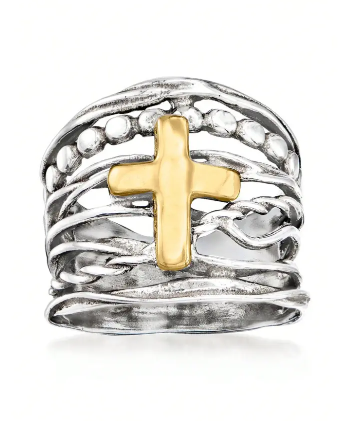 Boho Cross Ring, Tone Band for Women & Men, Minimalist Faith Style Jewelry