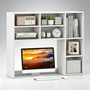 【HUOMAQFAN】 White Desktop Bookshelf - 7 Open Cubbies, 3 Adjustable Shelves - Desk Storage Organizer for Home Office
