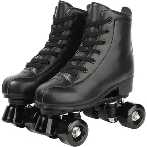 Double Row Adjustable Leather High-Top Roller Skates - Perfect for Indoor Outdoor Adult Use With Bag