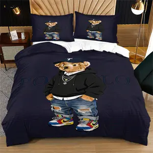 Bear print pattern duvet cover set, including 1 duvet cover and 1 or 2 pillowcases, without a core or pillow, suitable for bedroom or dormitory bedding set, suitable for gift giving or personal use, Bed Sets Supplies