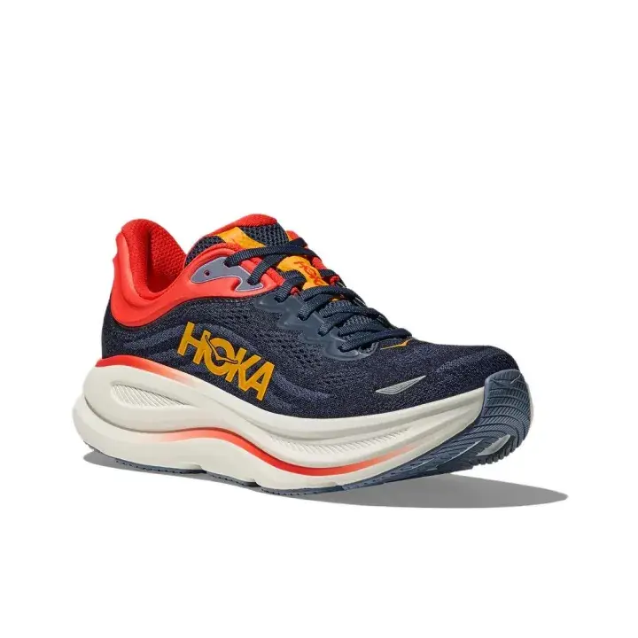 Low Profile Navy Red Contrast Knit Athletic Shoes Max Shock Absorbing Oversized Thick Foam Sole Quick Dry Ventilated Mesh Upper Daily Marathon Training Street Running Trainer Unisex
