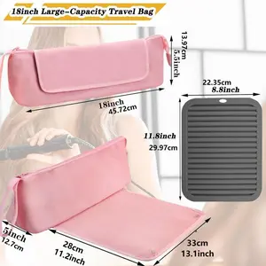 Large Capacity Heat Resistant Hair Tool Storage Bag & Mat, 1 Set 2 in 1 Hair Straightener Curling Iron Hair Dryer Storage Bag & Mat, Portable Travel Essentials Bag Organiser