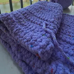 Purple Crocheted Blanket - Simple Design with Colorful Spots Patterned Texture