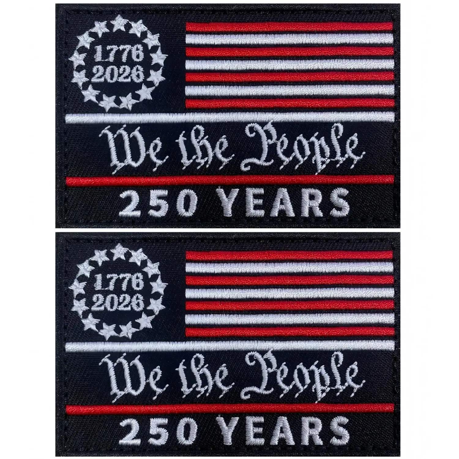 2pcs High Quality Materials Independence Day USA 250th Anniversary (1776-2026) Vintage-Styled American Flag Embroidery Patches - Colorfast, Durable Hook and Loop Fasteners, Easy Installation for Backpacks, Hats, Bags, Jackets, Service Harness Vest, Commem
