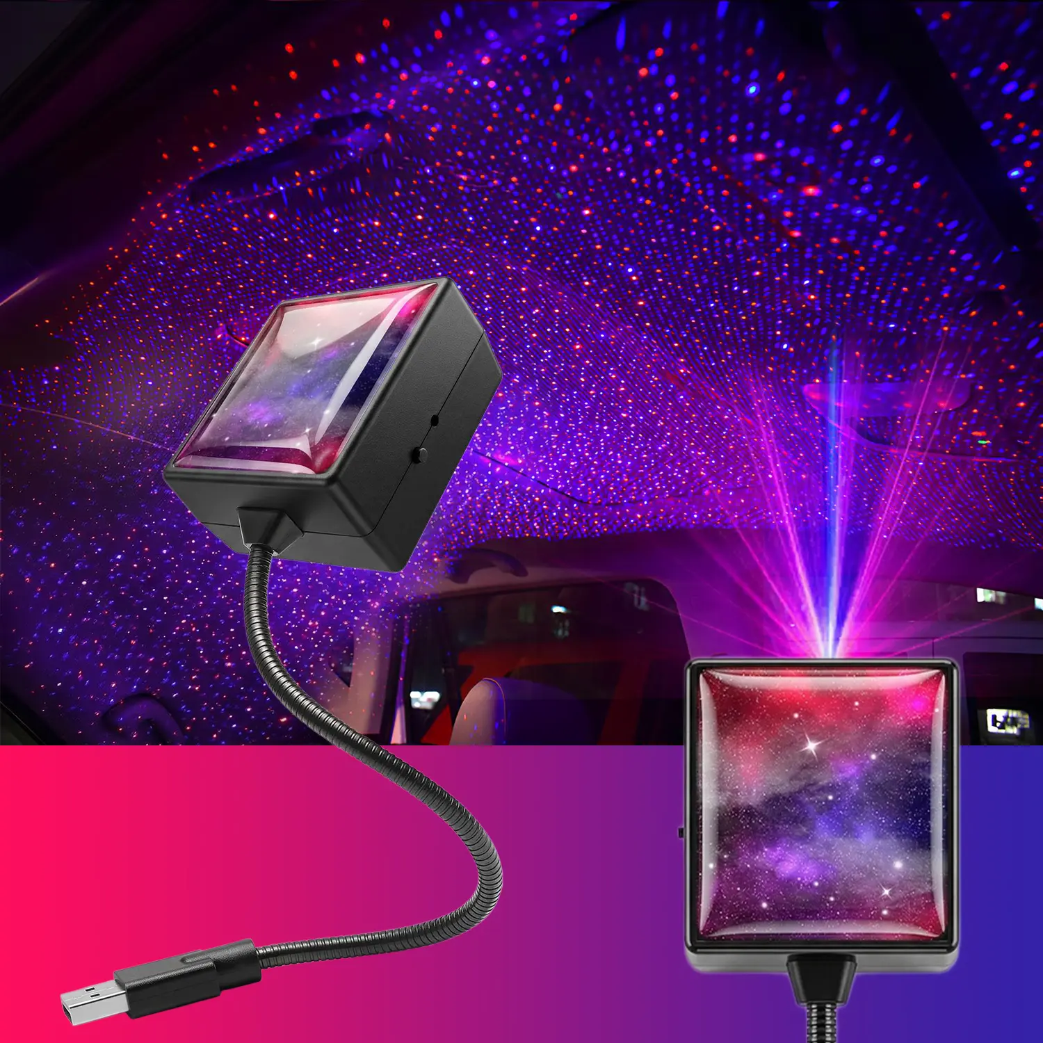 EMPTAN USB Car Roof Star Projector Night Light, Portable Adjustable LED Car Interior Light Plug and Play Romantic Starry Car Roof Star Lights Decor for Home Bedroom Party