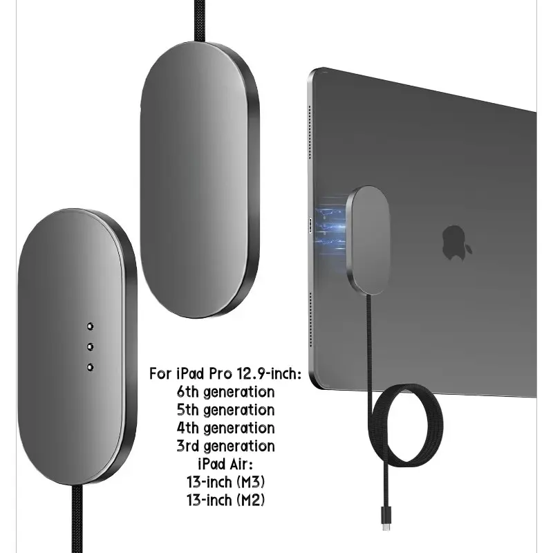 Magnetic Charging Stand Charger with Cable, Compact USB-C Powered Aluminum Alloy Dock for 12.9-in iPad Pro (3rd/4th/5th/6th Gen), 13-in iPad Air (M2/M3) & Cellphones