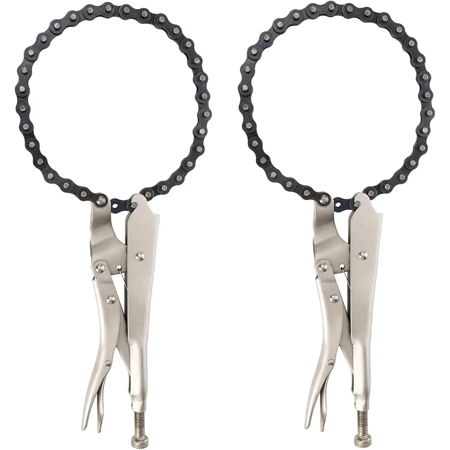 2 Pack 9" Locking Chain Clamp with 20" Chain, Heavy Duty Chain Vise Grip, Locking Chian Pliers Chain Vise Wrench for Any Shaped Objects