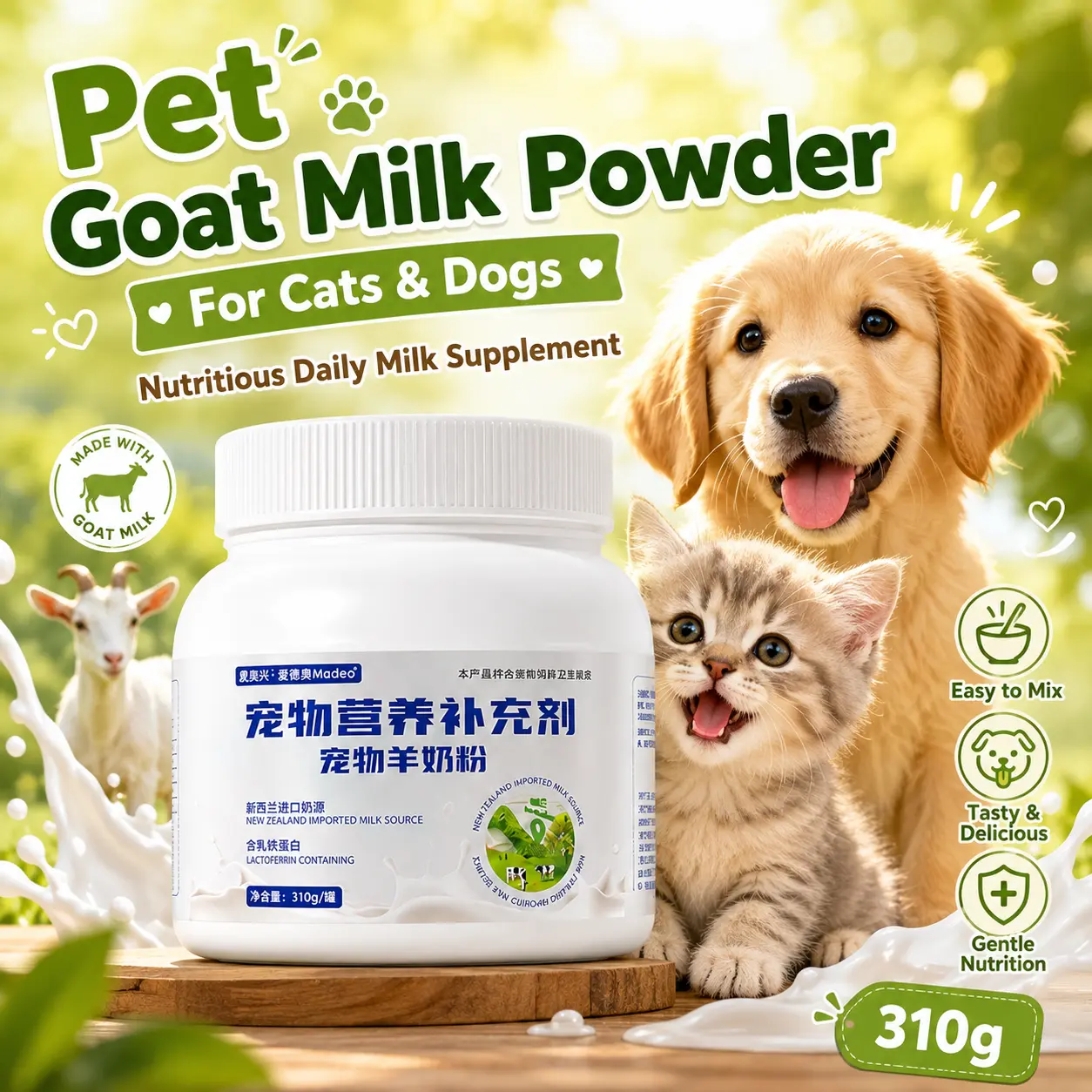 LOVE PET PROSPER Goat Milk Powder for Dogs & Cats, 310g Pet Milk Supplement for Puppies, Kittens, Adult Pets, Nutrition, Digestion and Daily Wellness Support | COD